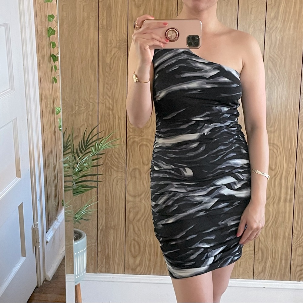 Asymmetrical One Shoulder Animal Print Dress